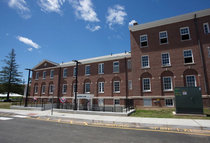 Front of Shepard home shelter building